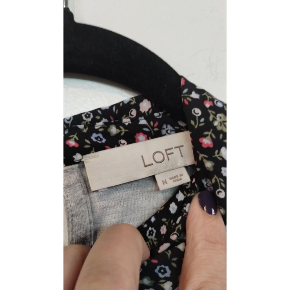 LOFT Gray Top with Black Floral Collar and Hem - Picture 6 of 6
